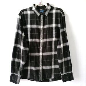 Arizona Jeans Co Womens Black Long Sleeve Check Collared Button Up Shirt Size XL